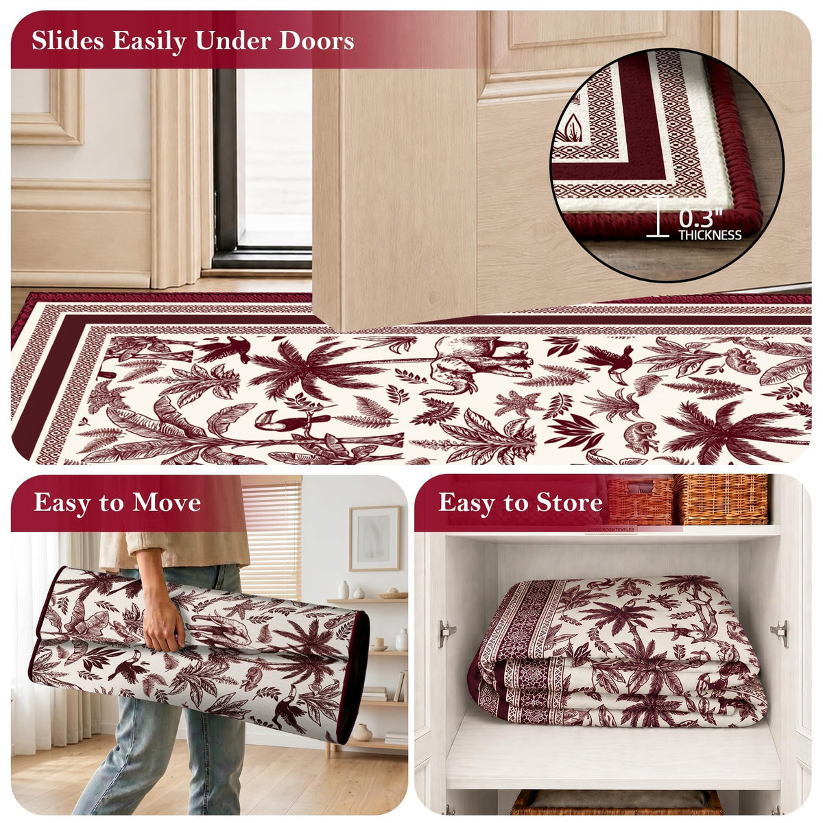 Washable French Toile Area Rug