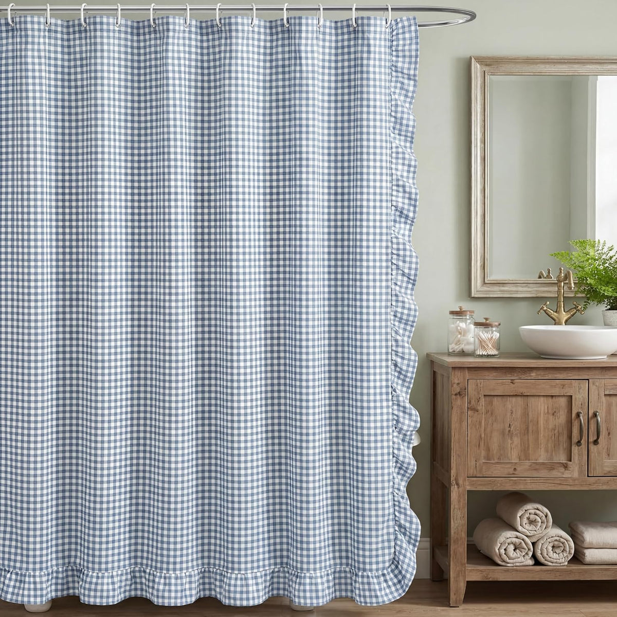 Ruffled Gingham Shower Curtain, 72 x 72