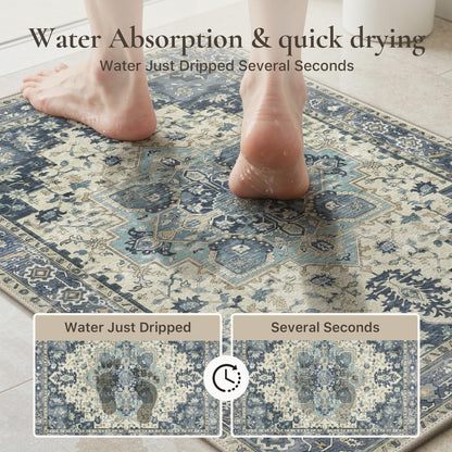 Blue Floral Boho Bath Mat, 24 x 17