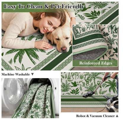 Washable French Toile Area Rug