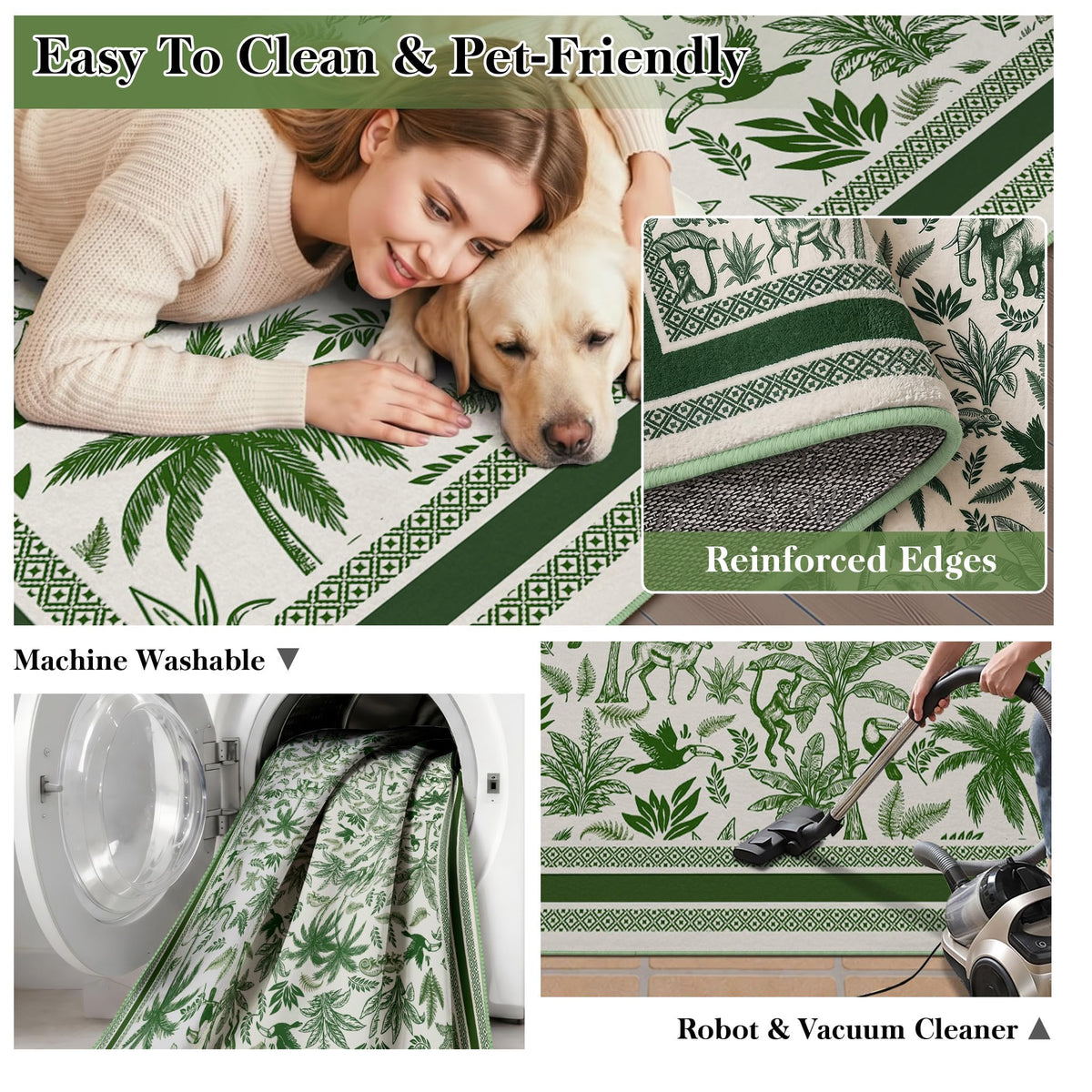 Washable French Toile Area Rug