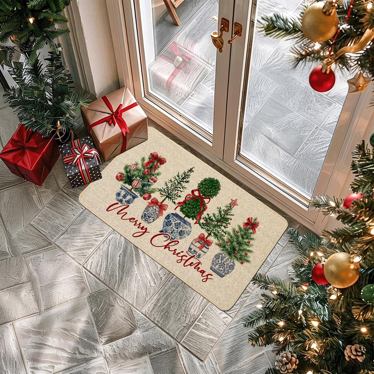 Chinoiserie Christmas Doormat, 17 x 29 Inch