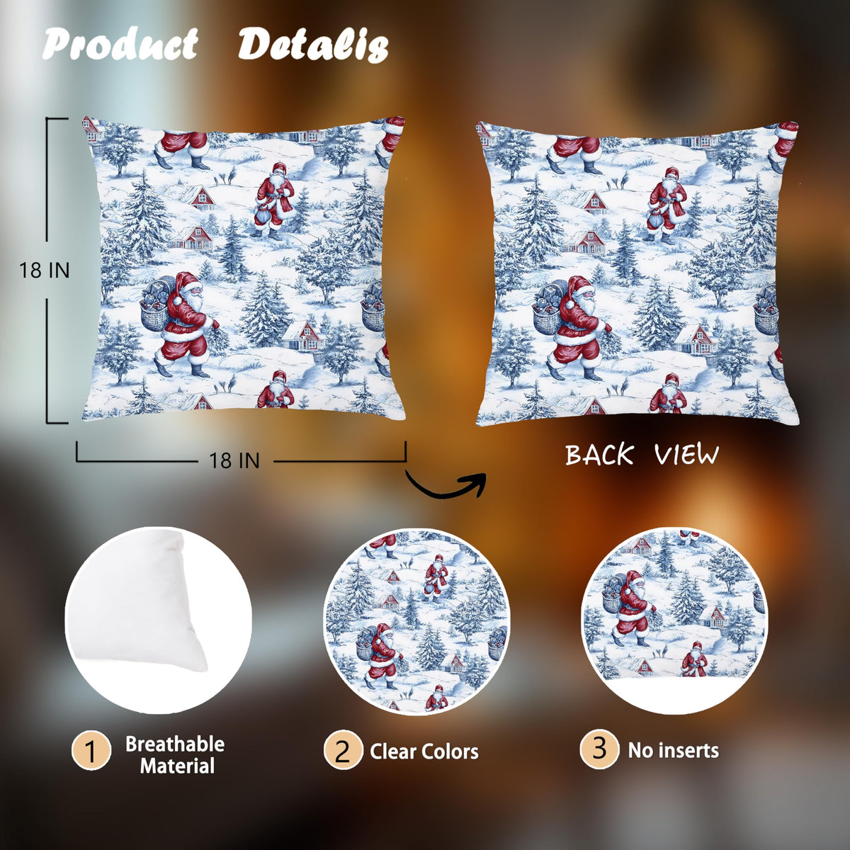 Blue Christmas Toile Pillow Covers, 18x18, Set of 2
