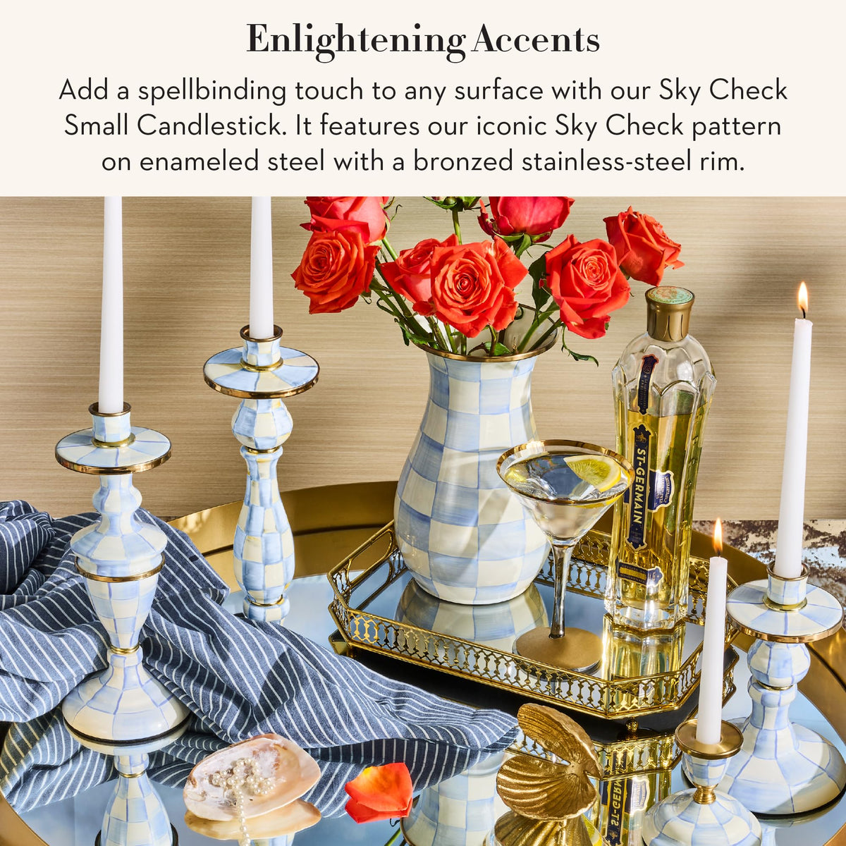 MacKenzie-Childs Sky Check Pillar Candlestick