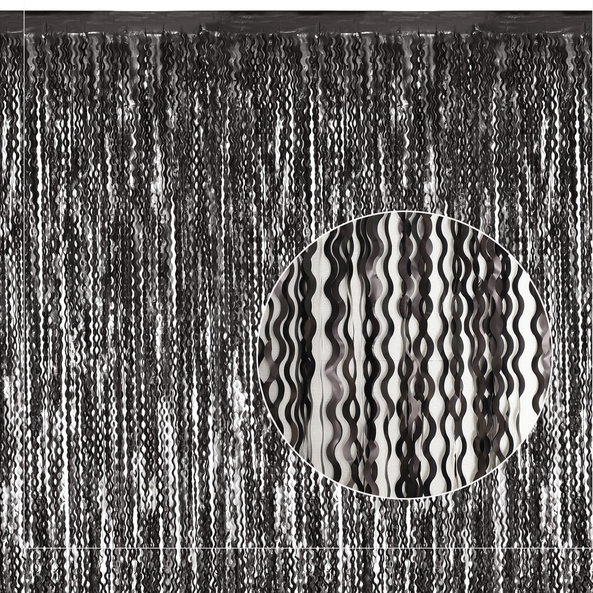 Navy Blue Foil Fringe Curtains, 4 Pack