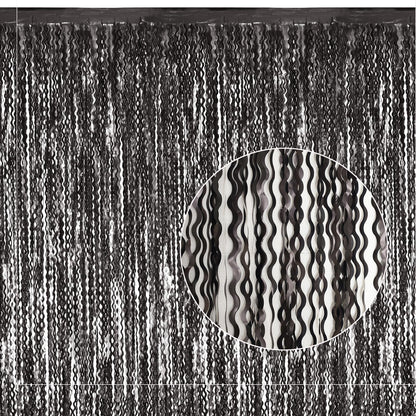 Navy Blue Foil Fringe Curtains, 4 Pack