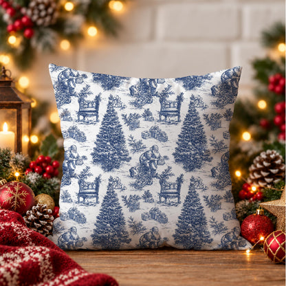 Blue Christmas Toile Pillow Covers, 18x18, Set of 2