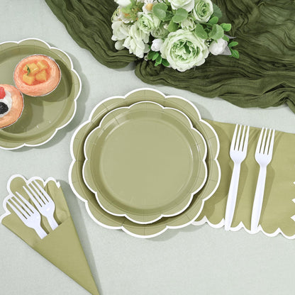 Blue Scalloped Paper Plates and Napkins, Serves 24