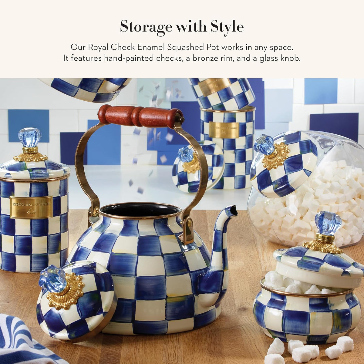 MacKenzie-Childs Enamel Squashed Pot, Royal Check