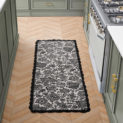 Laura Ashley Indigo Floral Crochet Border Runner Rug