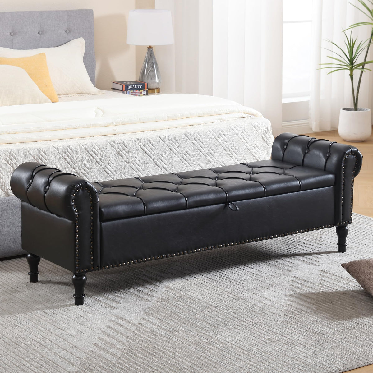 Navy Velvet Tufted Storage Bench