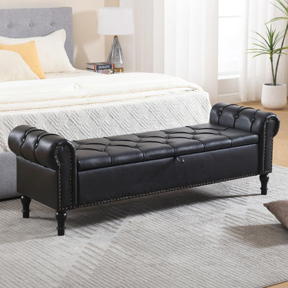 Navy Velvet Tufted Storage Bench