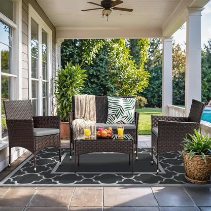 Blue and White Reversible Outdoor Rug, 5x8
