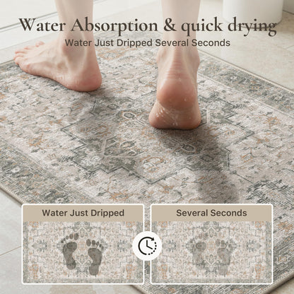 Blue Floral Boho Bath Mat, 24 x 17