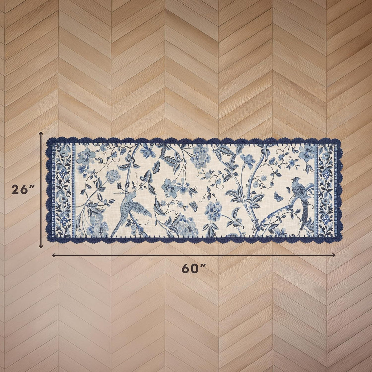Laura Ashley Indigo Floral Crochet Border Runner Rug