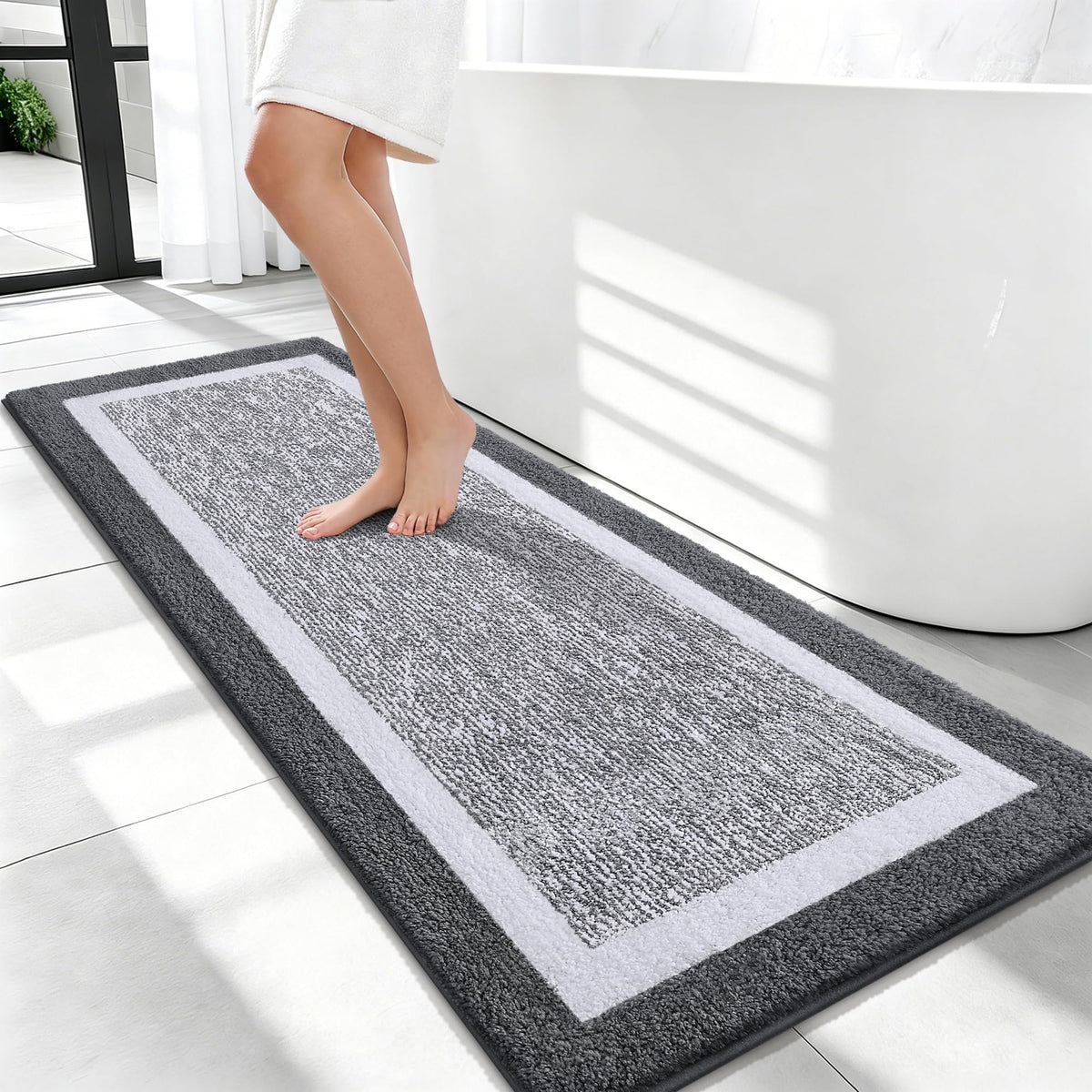 Navy and White Microfiber Bath Rug, 36 x 24