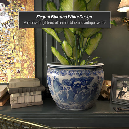 Ladies Blue and White Porcelain Fishbowl Planter