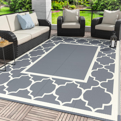 Blue and White Reversible Outdoor Rug, 5x8