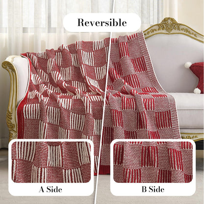 Checkered Knit Throw Blanket, Blue, 50 x 60 Inch