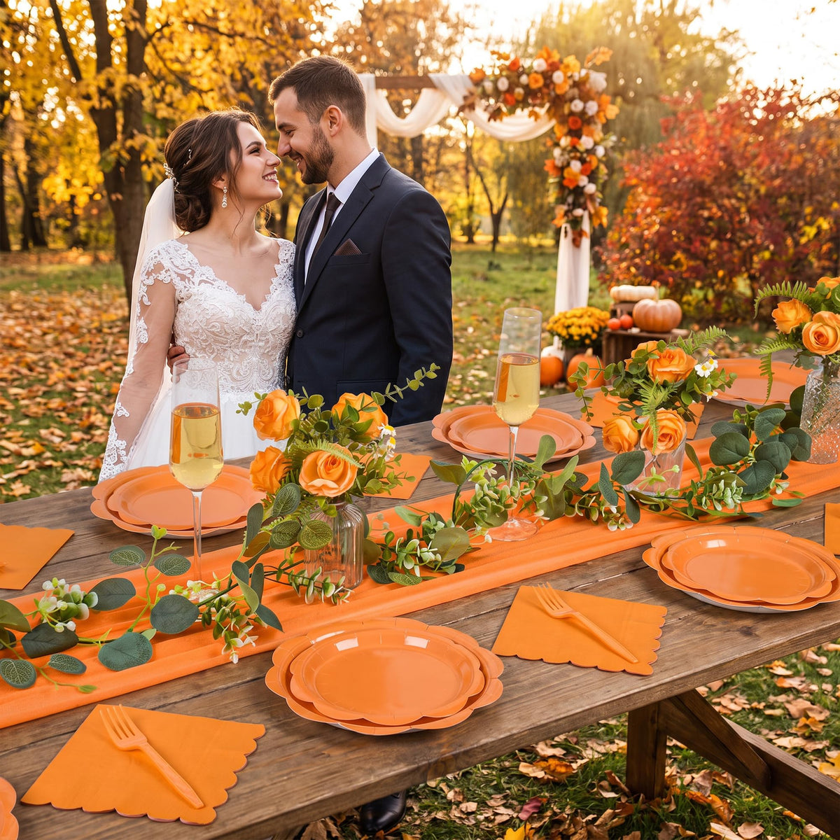 Blue Scalloped Paper Plates and Napkins, Serves 24