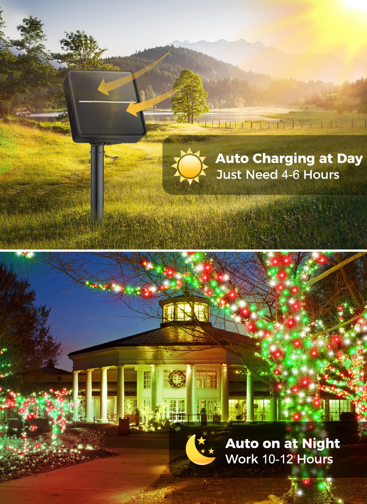 Solar Christmas String Lights, 100 LED, 40 ft
