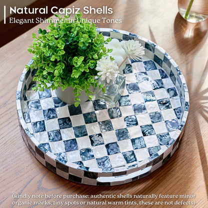 Capiz Shell Decorative Serving Tray, Navy Blue