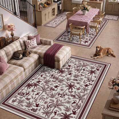Washable French Toile Area Rug