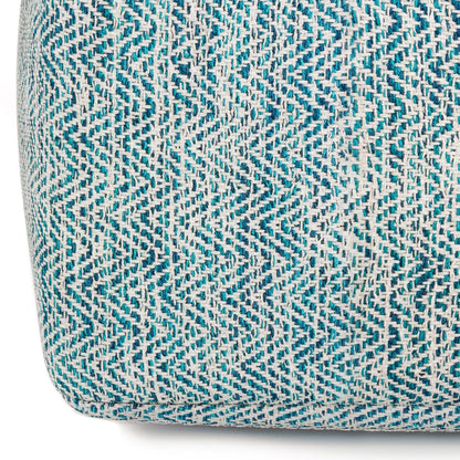 Simpli Home Cowan Blue Wool Square Pouf