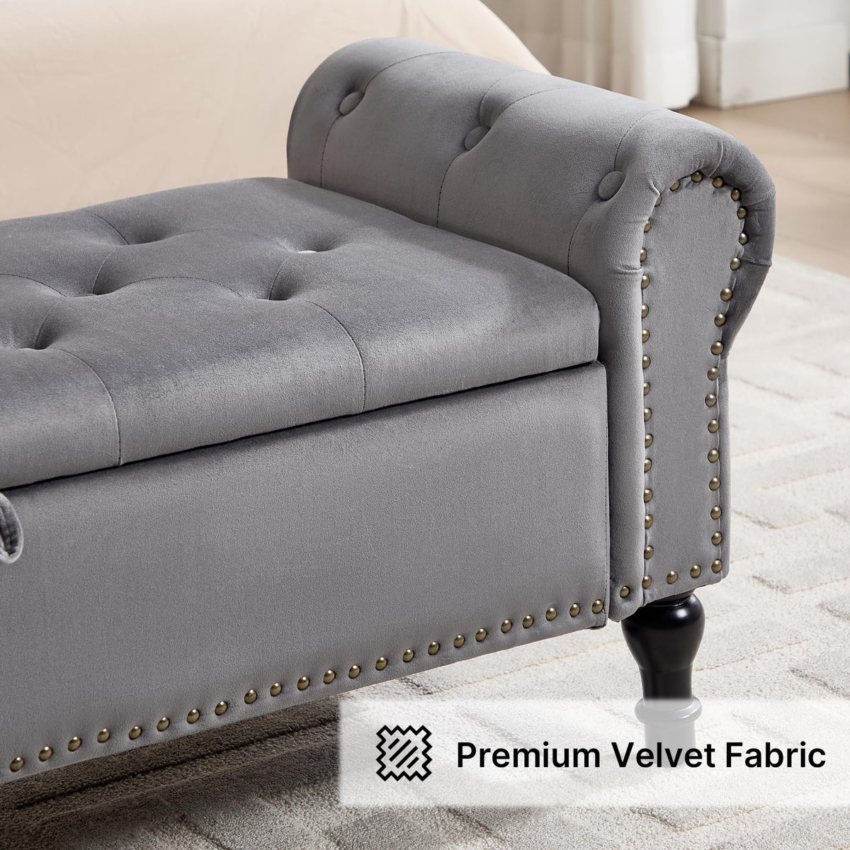 Navy Velvet Tufted Storage Bench