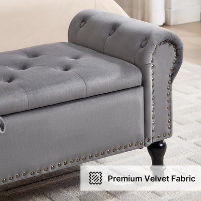 Navy Velvet Tufted Storage Bench