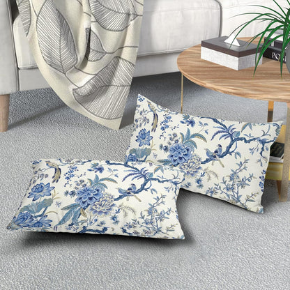 Blue and White Chinoiserie Lumbar Pillow Covers, 12x20, Set of 2