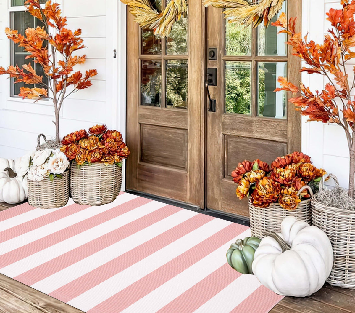 Light Blue Buffalo Plaid Cotton Door Mat, 24x35