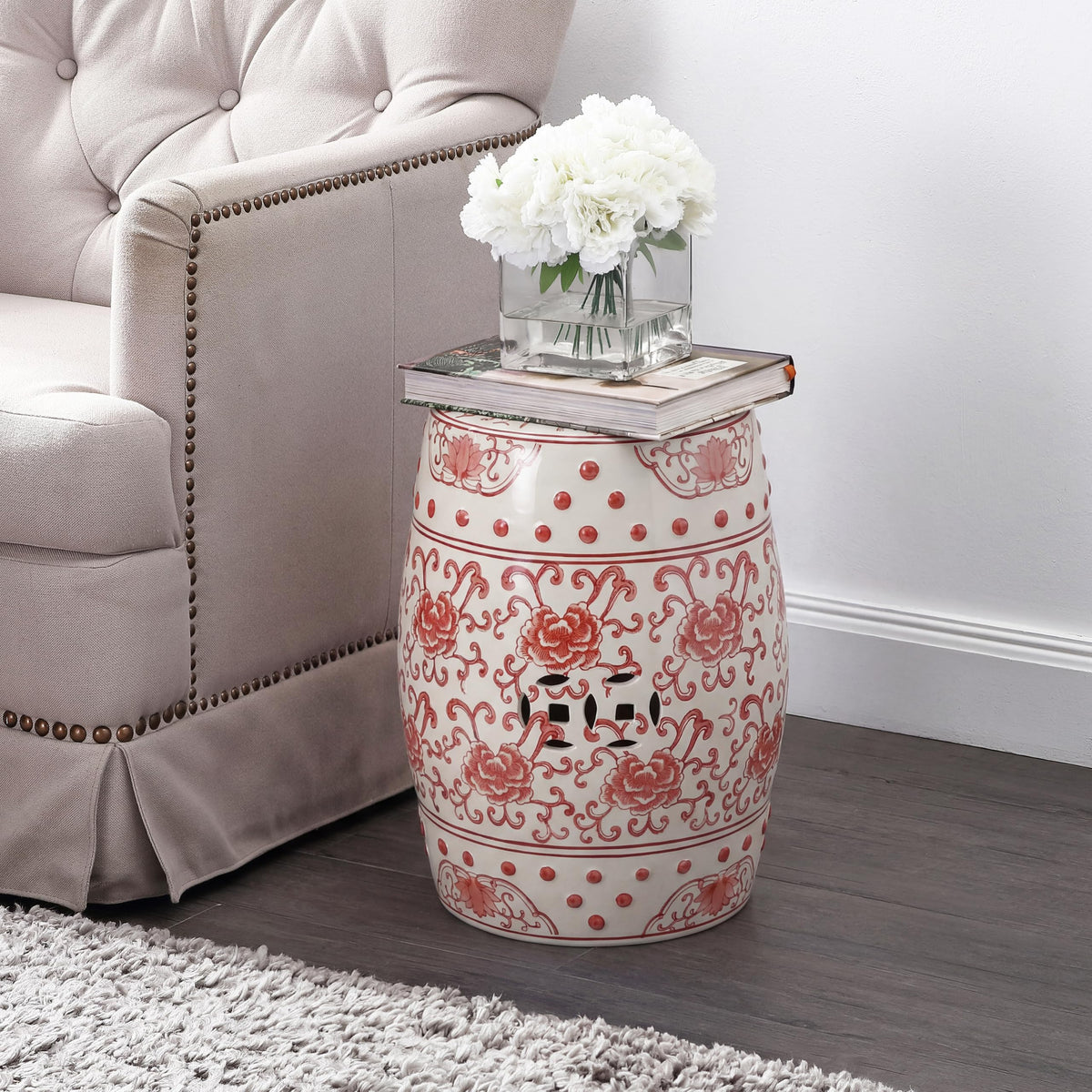 Jonathan Y Lotus Chinoiserie Garden Stool, 17.75"