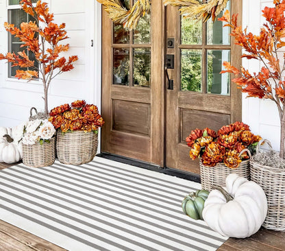 Light Blue Buffalo Plaid Cotton Door Mat, 24x35
