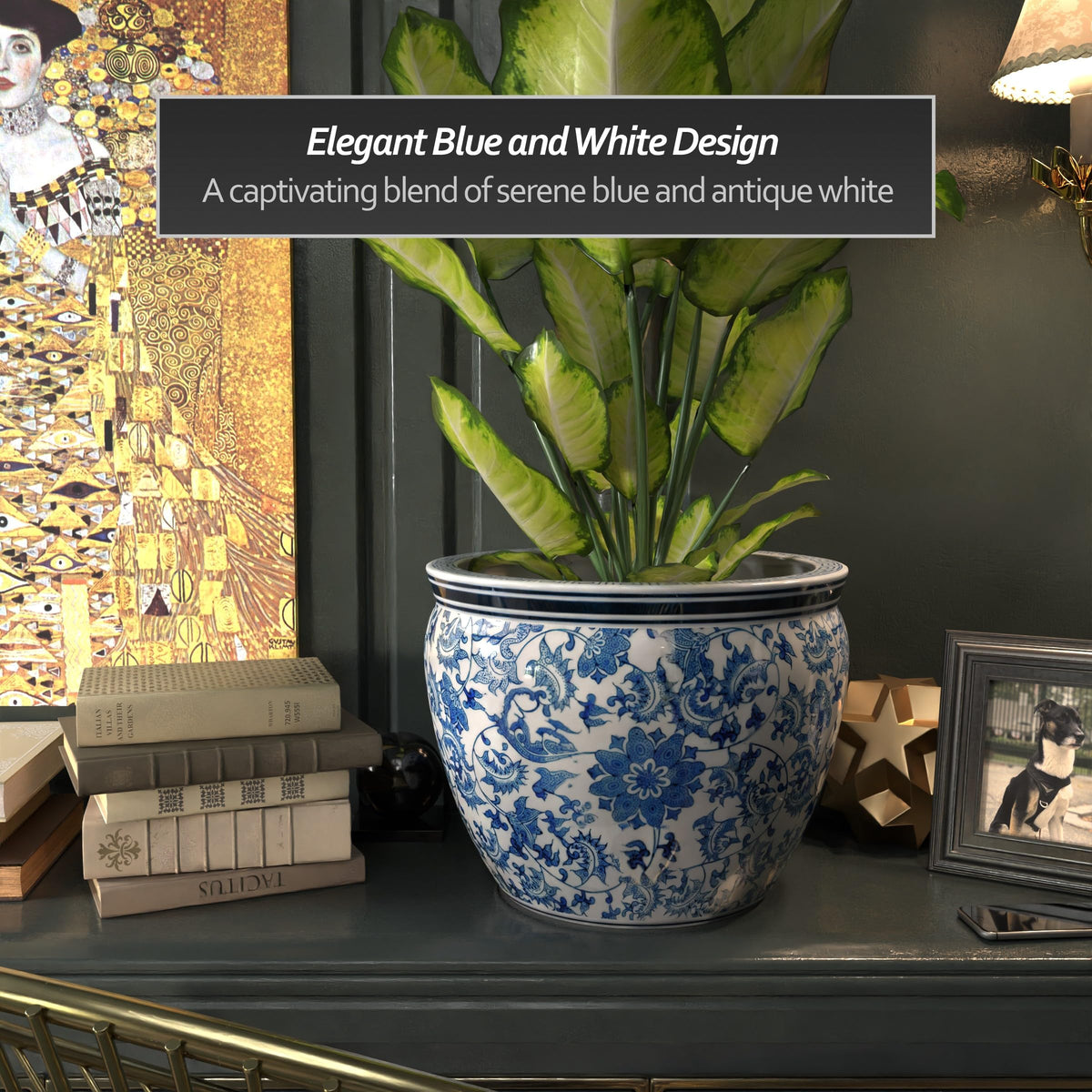 Ladies Blue and White Porcelain Fishbowl Planter