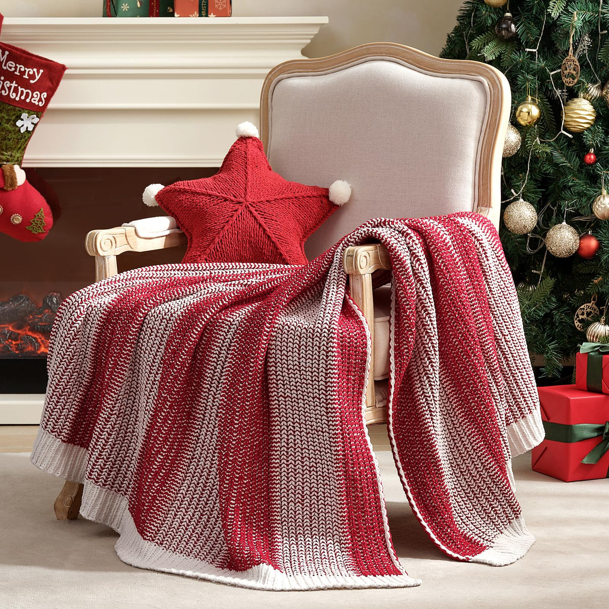 Checkered Knit Throw Blanket, Blue, 50 x 60 Inch