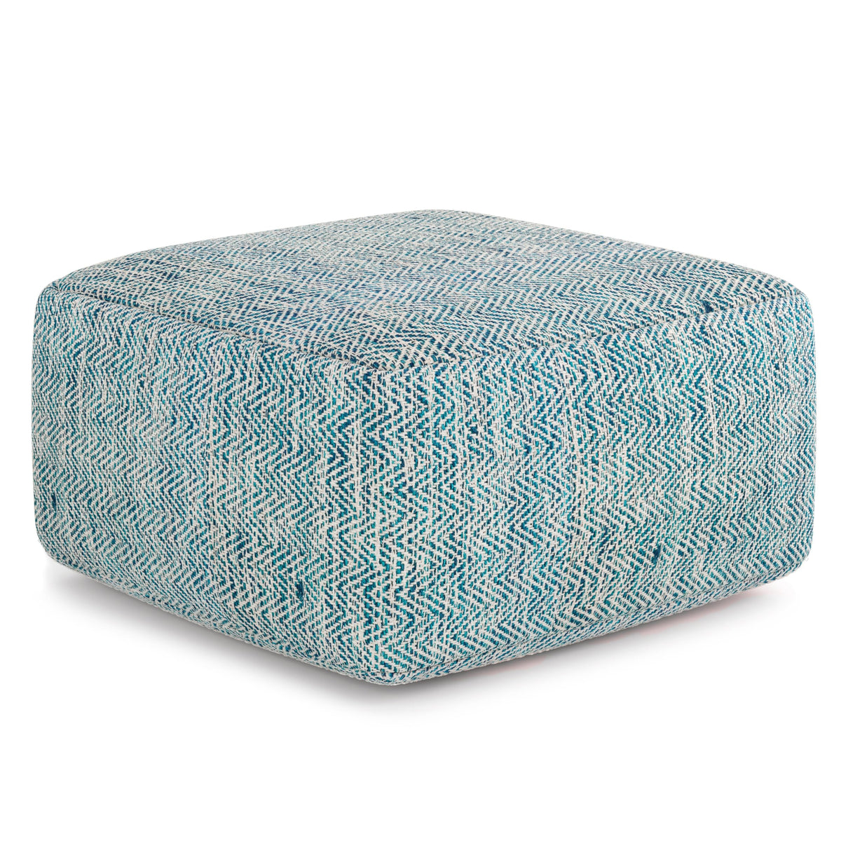 Simpli Home Cowan Blue Wool Square Pouf