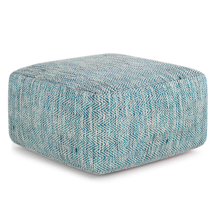 Simpli Home Cowan Blue Wool Square Pouf