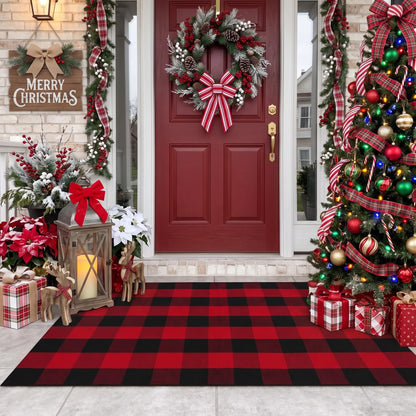MUBIN Blue White Plaid Cotton Rug, 27.5x43
