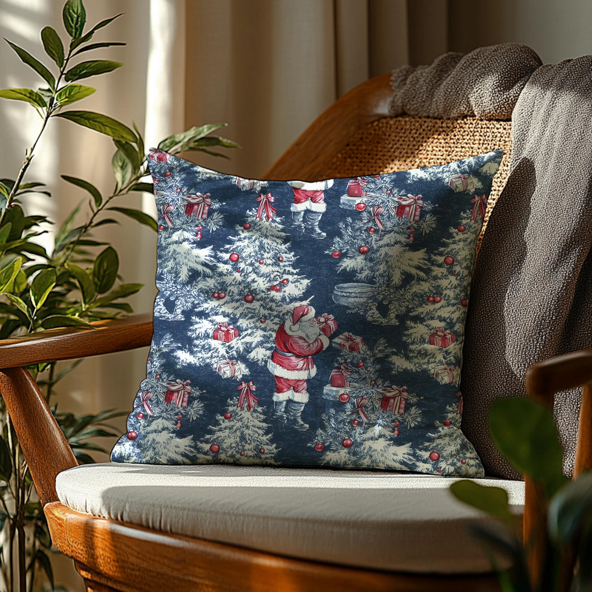 Blue Christmas Toile Pillow Covers, 18x18, Set of 2