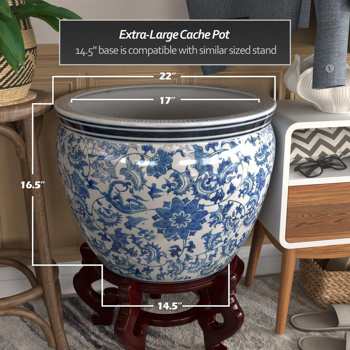 Ladies Blue and White Porcelain Fishbowl Planter