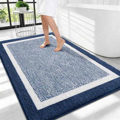 Navy and White Microfiber Bath Rug, 36 x 24