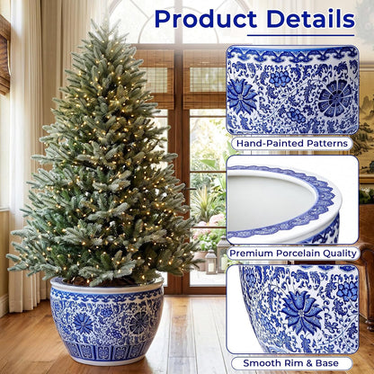 Blue and White Fishbowl Planter, 16 Inch