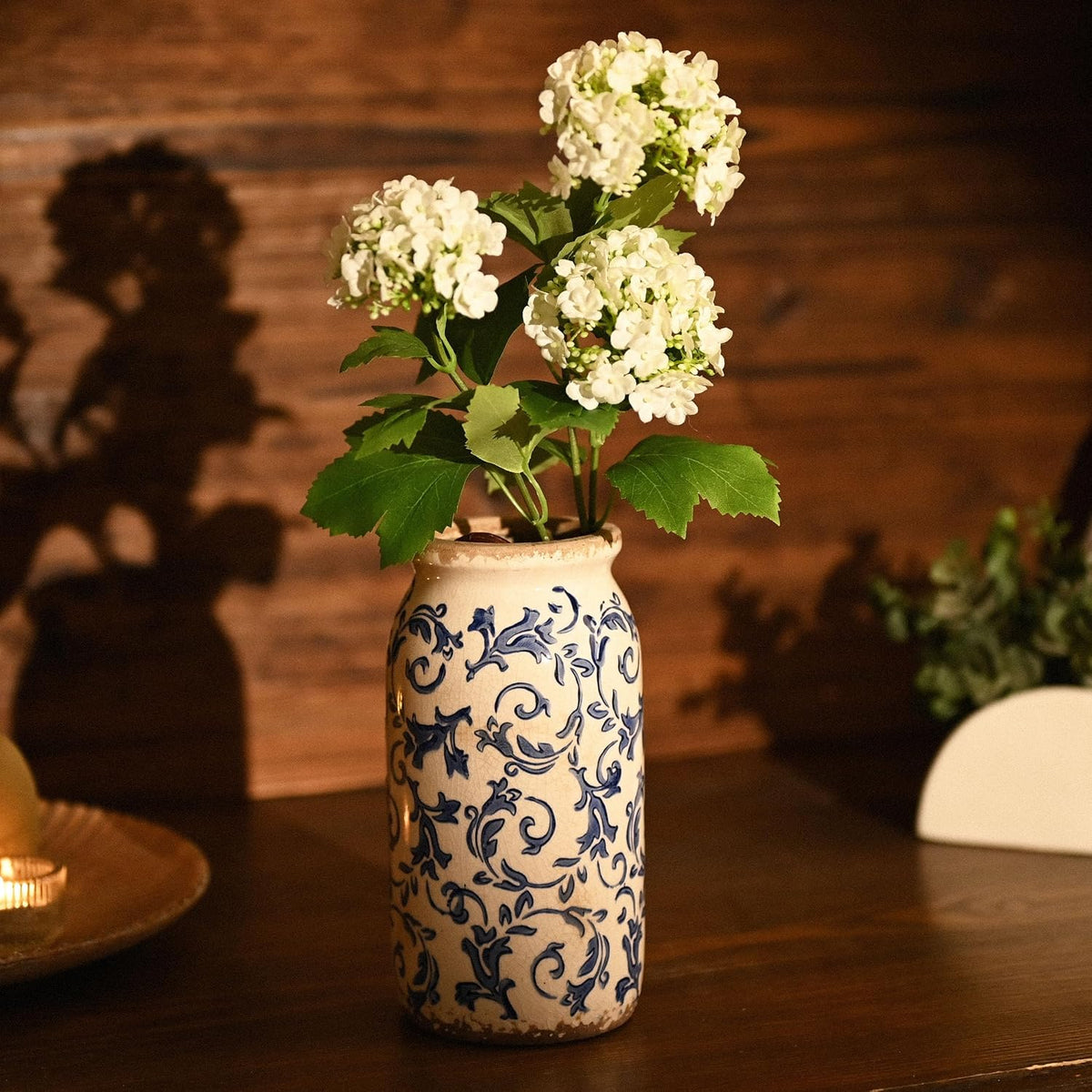 Victor & Teresa Rustic Blue and White Vase, 8"