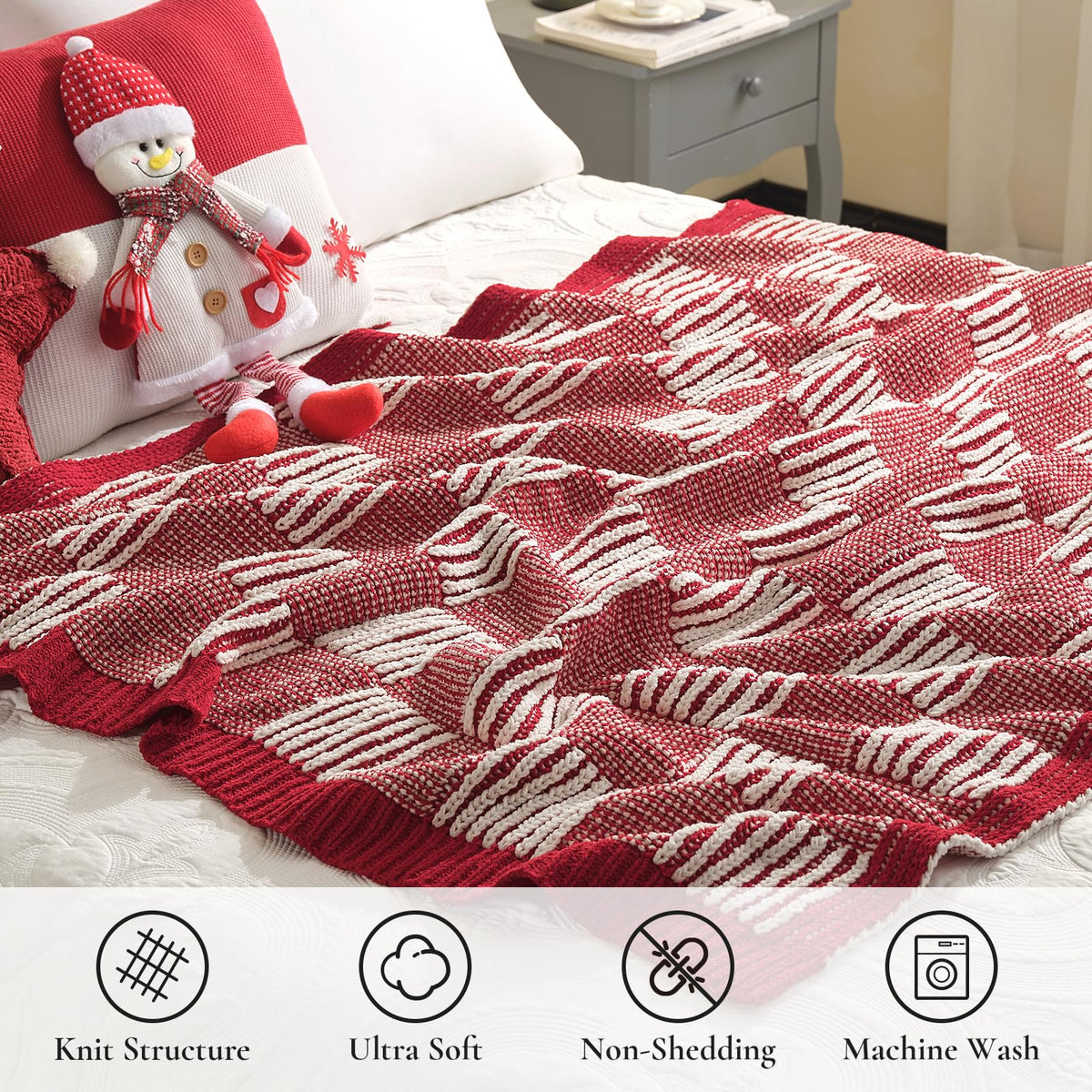 Checkered Knit Throw Blanket, Blue, 50 x 60 Inch