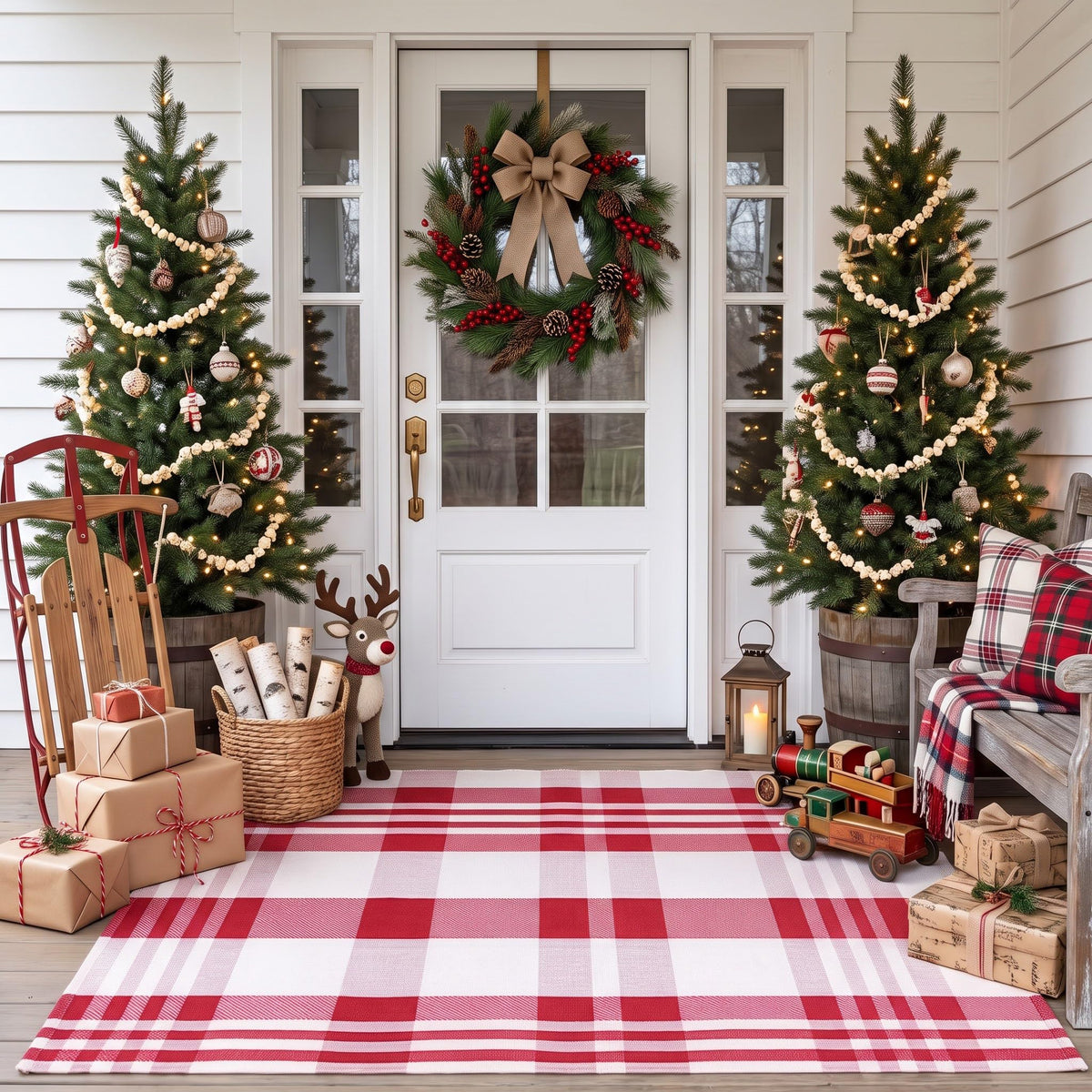 MUBIN Blue White Plaid Cotton Rug, 27.5x43