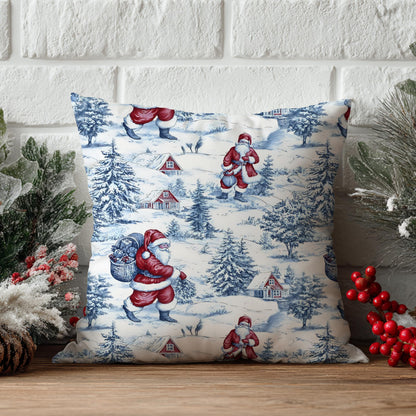 Blue Christmas Toile Pillow Covers, 18x18, Set of 2