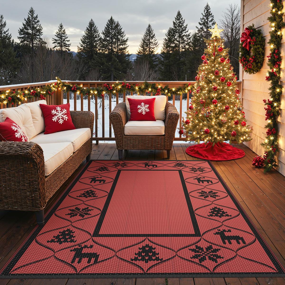 Blue and White Reversible Outdoor Rug, 5x8