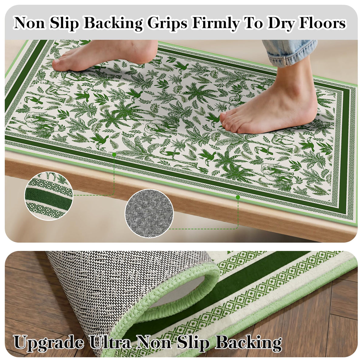 Washable French Toile Area Rug