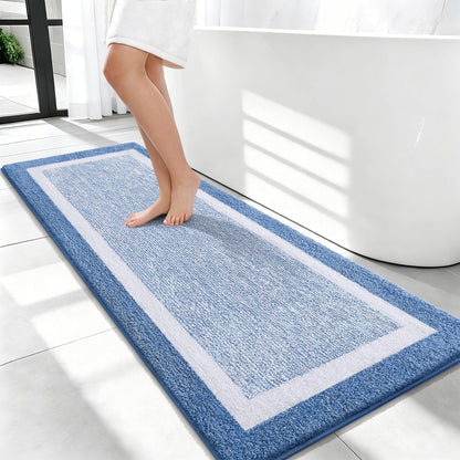Navy and White Microfiber Bath Rug, 36 x 24